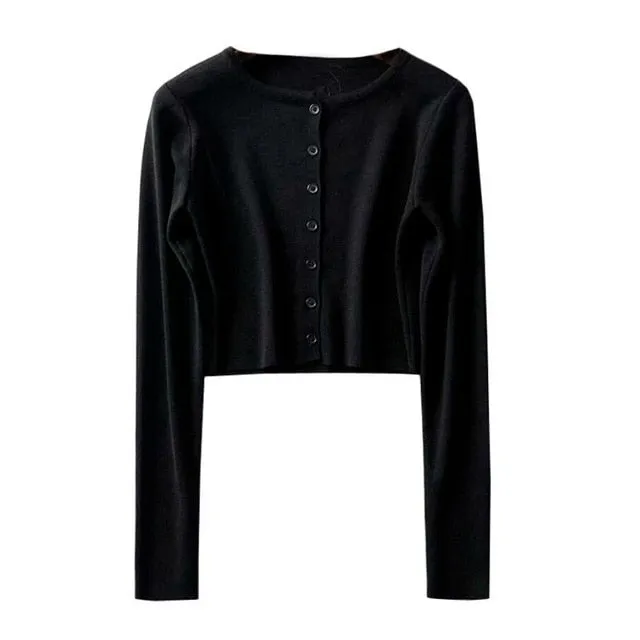 OMG! SUPER COOL, O-neck Short Knitted Sweater/CROP TOP Cardigan