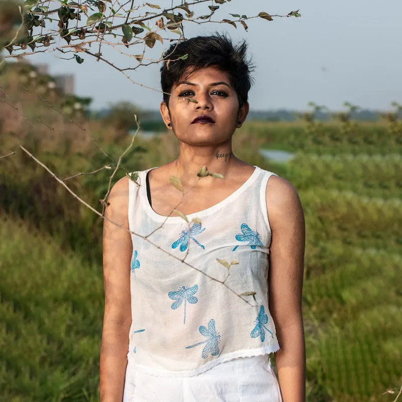 Organic Cotton Crop Top for Women | White | Block Print
