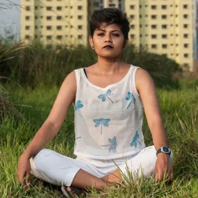Organic Cotton Crop Top for Women | White | Block Print