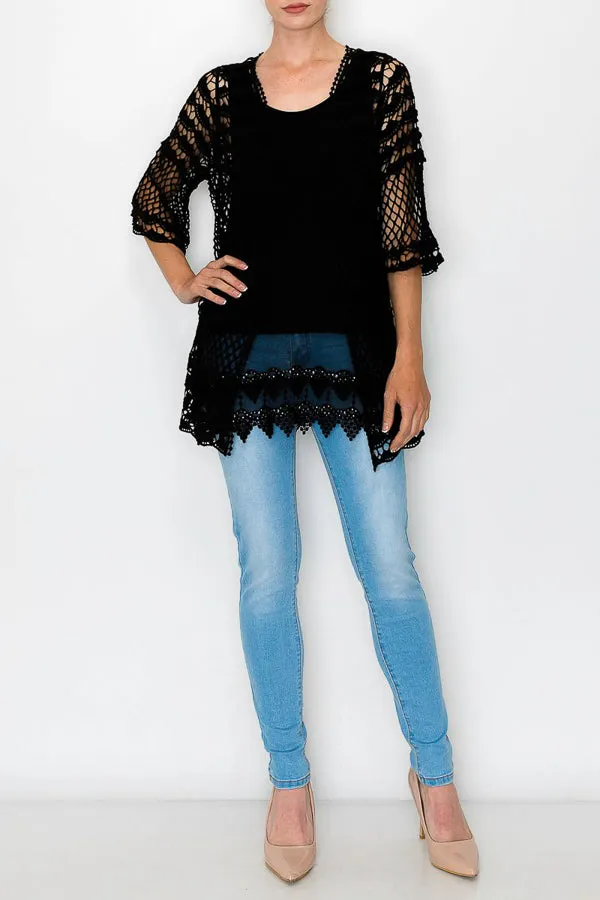 Origami OLS-4597 Short Sleeve Crochet Cardigan