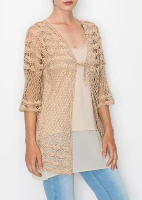 Origami OLS-4597 Short Sleeve Crochet Cardigan