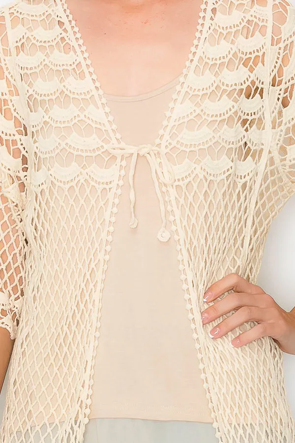 Origami OLS-4597 Short Sleeve Crochet Cardigan