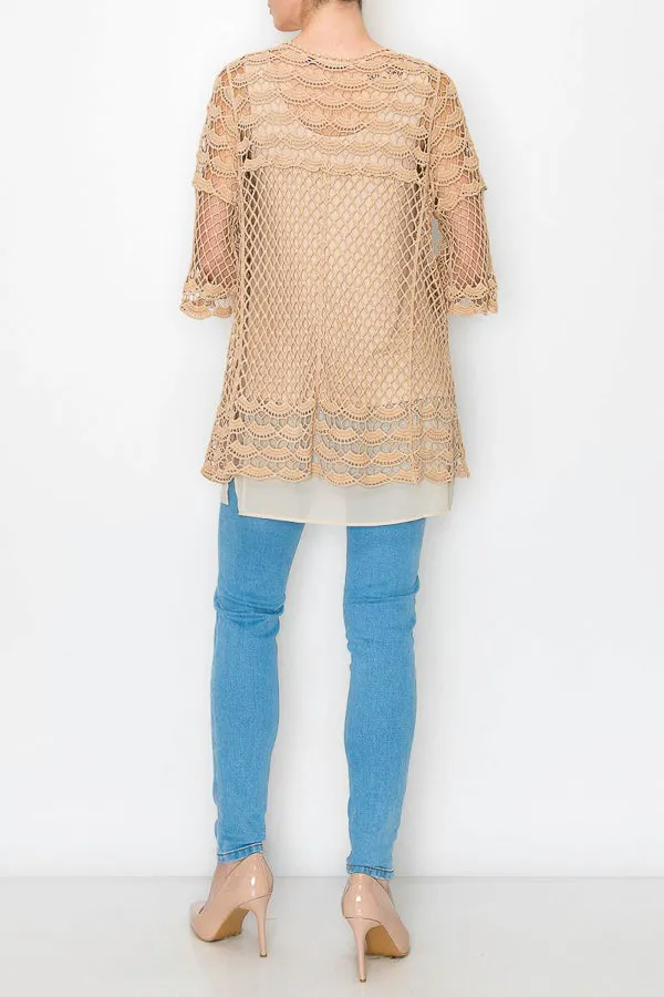 Origami OLS-4597 Short Sleeve Crochet Cardigan