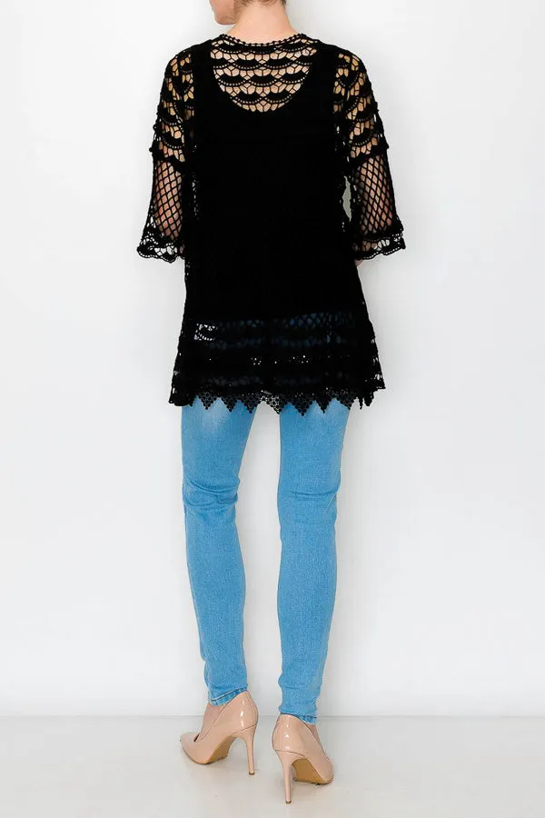 Origami OLS-4597 Short Sleeve Crochet Cardigan