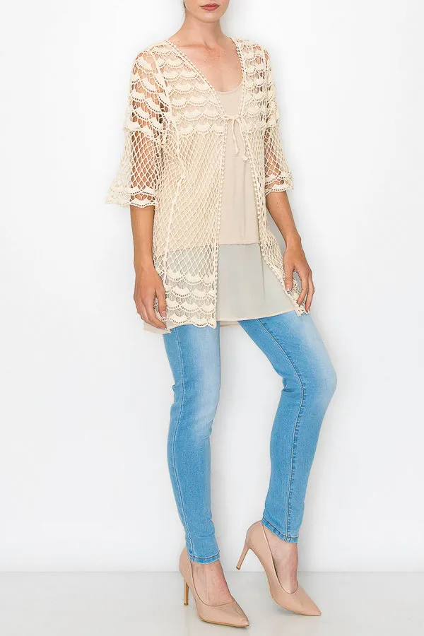 Origami OLS-4597 Short Sleeve Crochet Cardigan