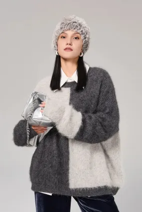 Oversized Color-Block Alpaca Crewneck Sweater