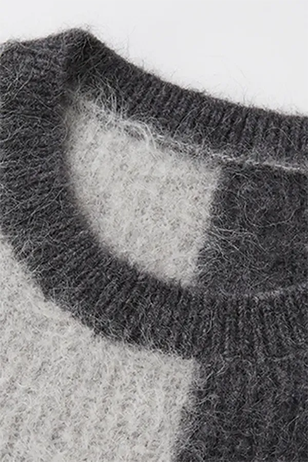 Oversized Color-Block Alpaca Crewneck Sweater