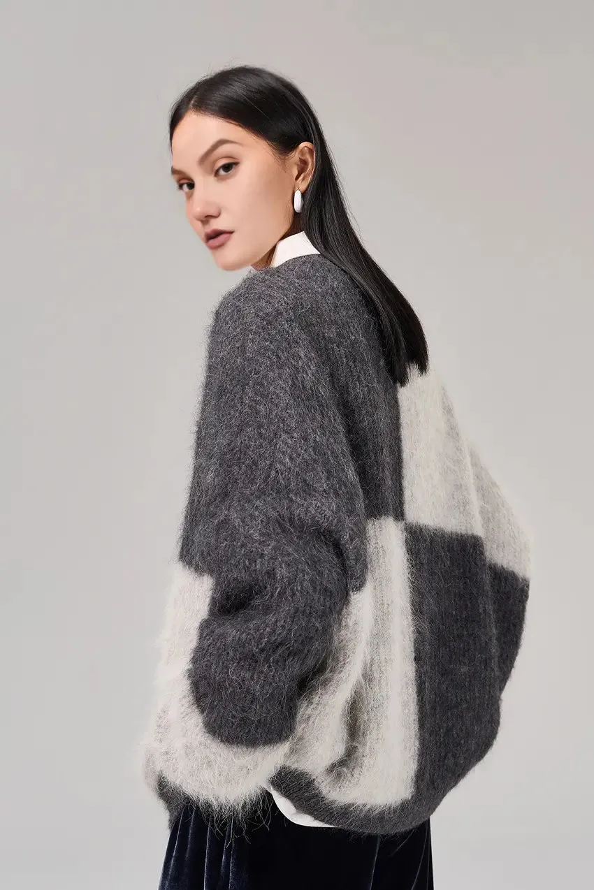 Oversized Color-Block Alpaca Crewneck Sweater