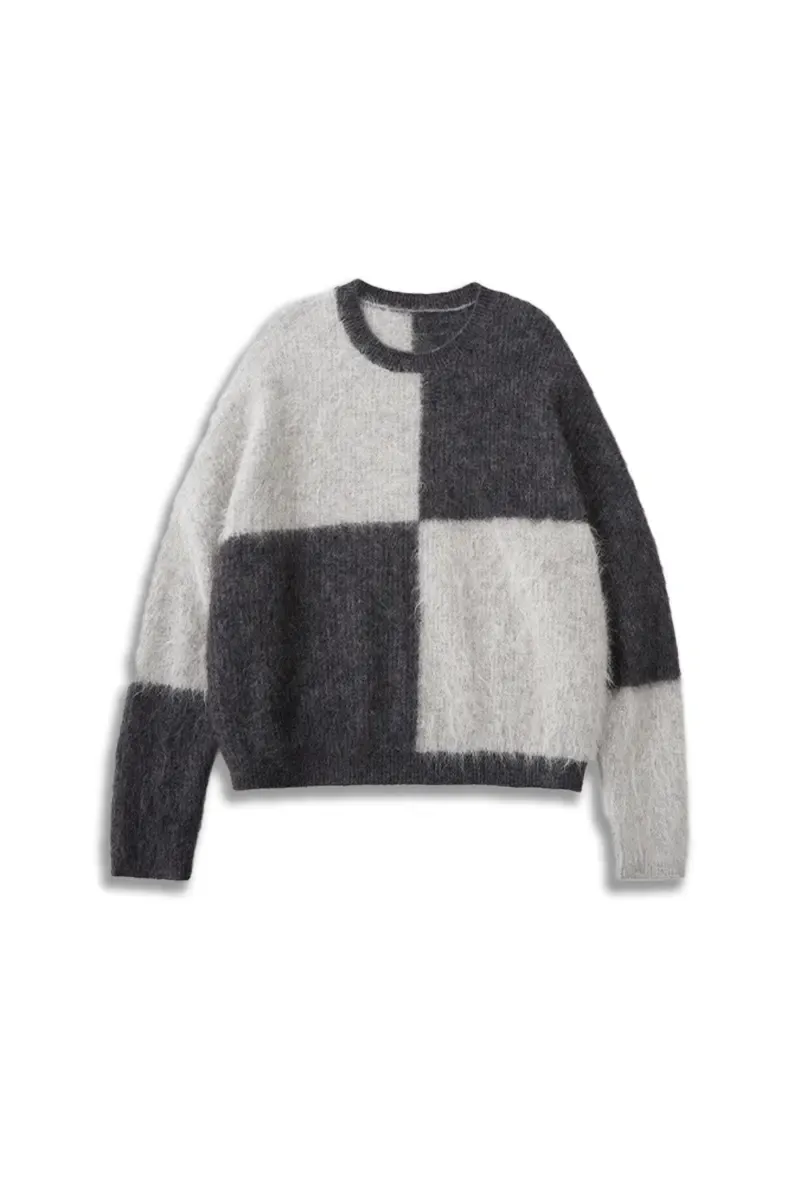Oversized Color-Block Alpaca Crewneck Sweater