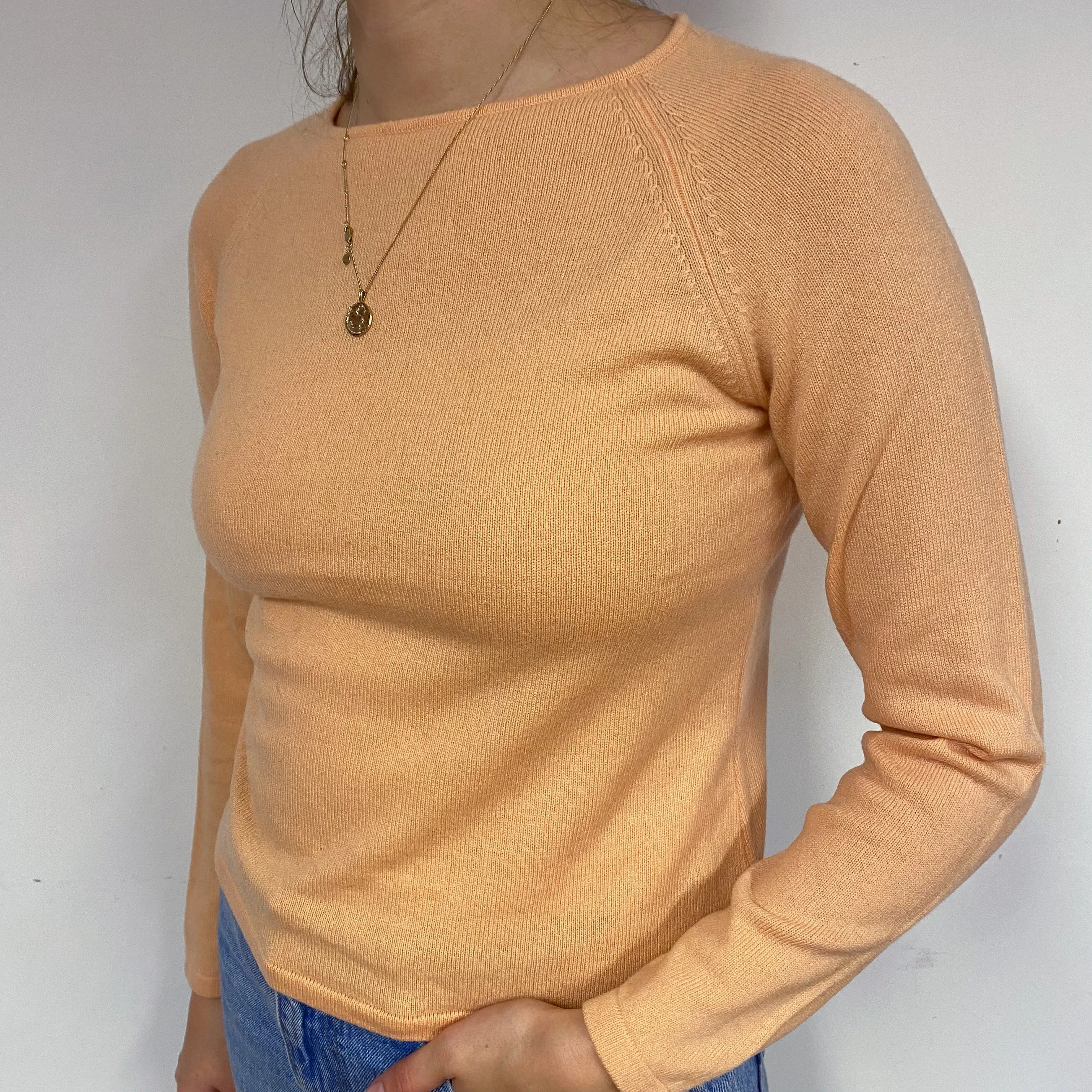 Pale Apricot Orange Cashmere Crew Neck Jumper Small
