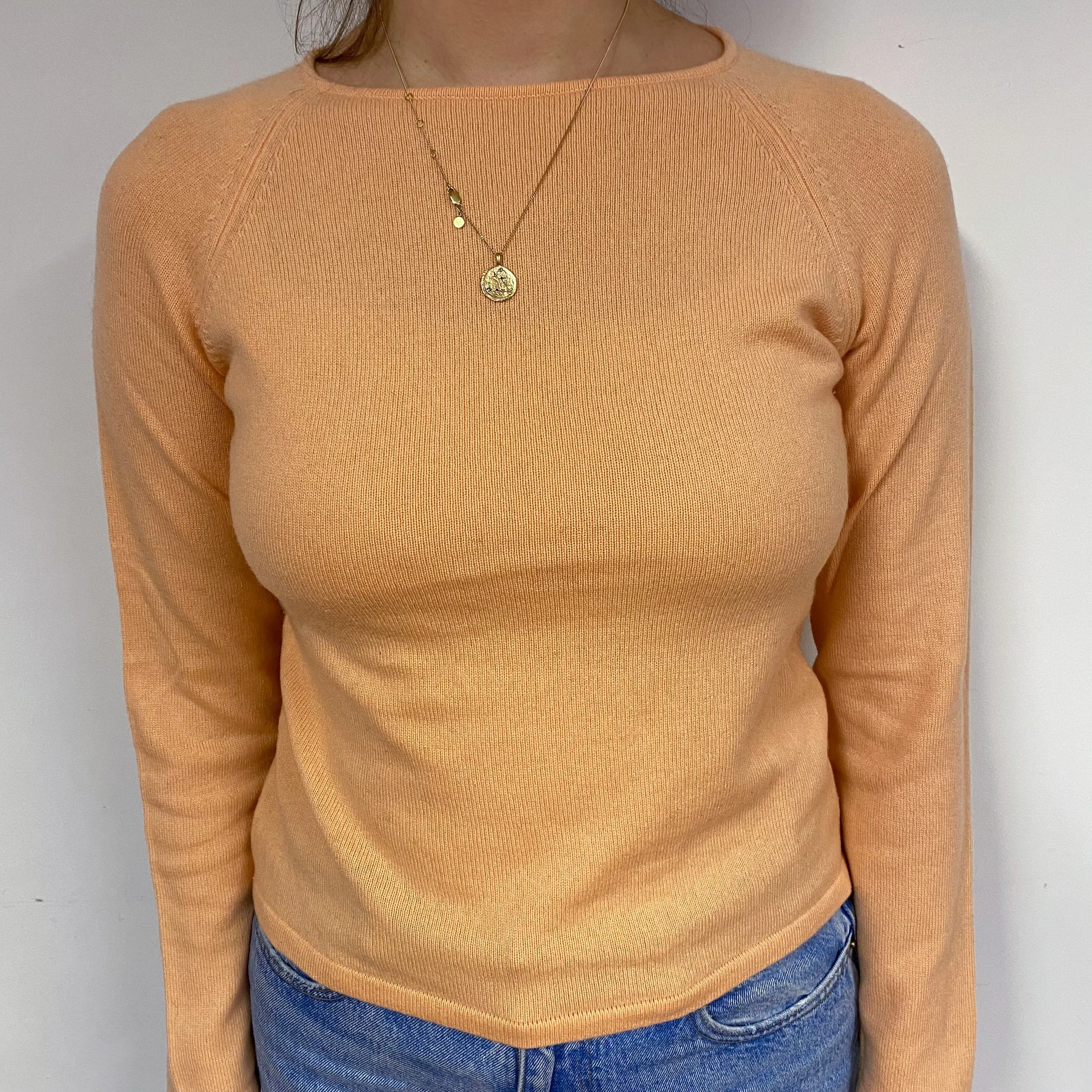 Pale Apricot Orange Cashmere Crew Neck Jumper Small