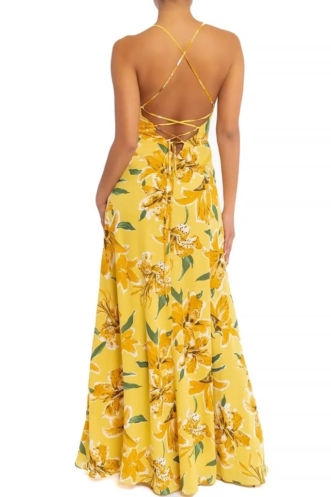Paradise Lace-Up High-Low Maxi Dress