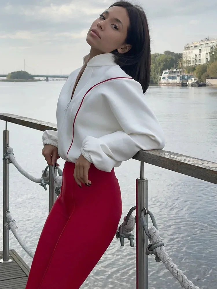 Patchwork Long Sleeve Zipper Playsuit