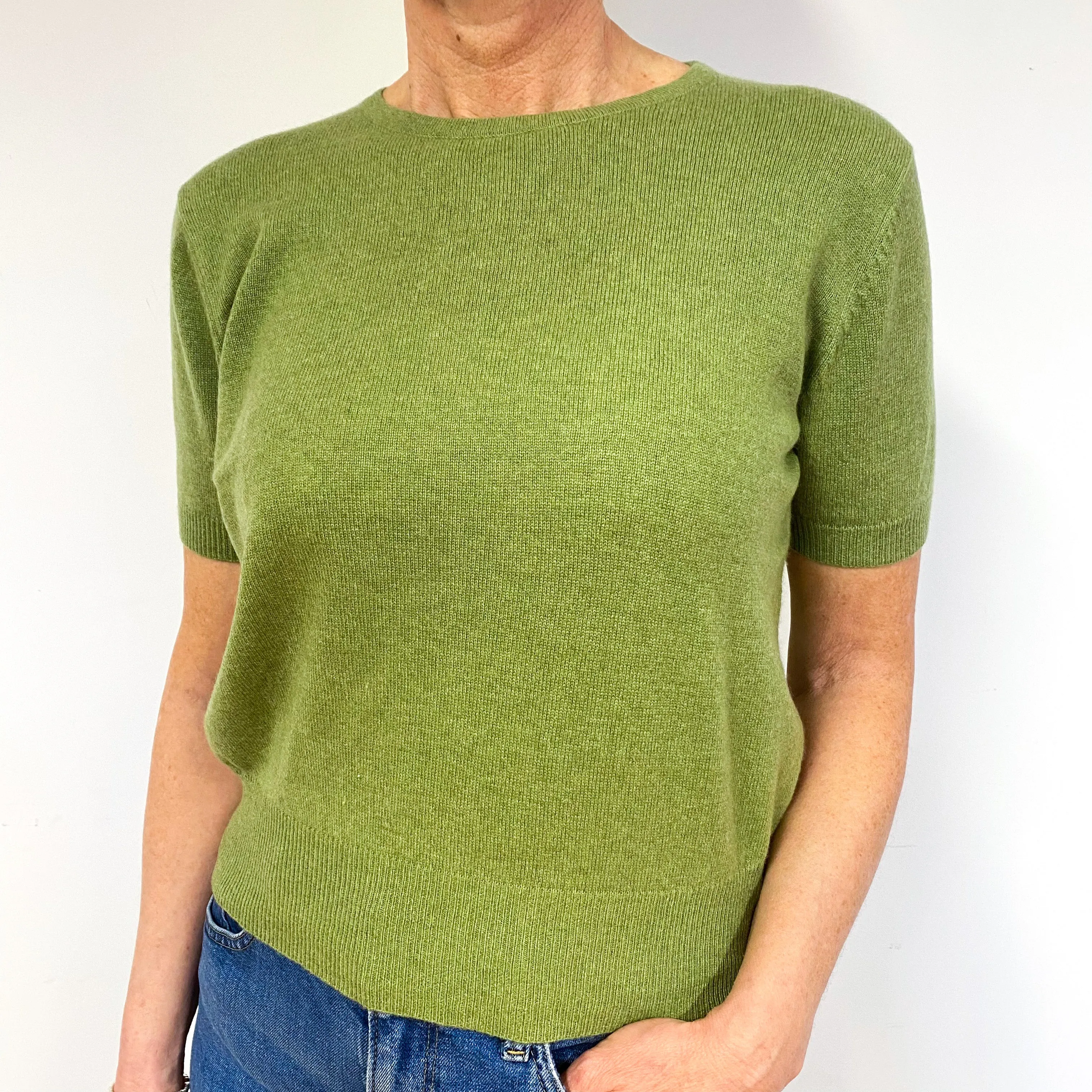Pear Green Cashmere Short Sleeved Jumper Medium