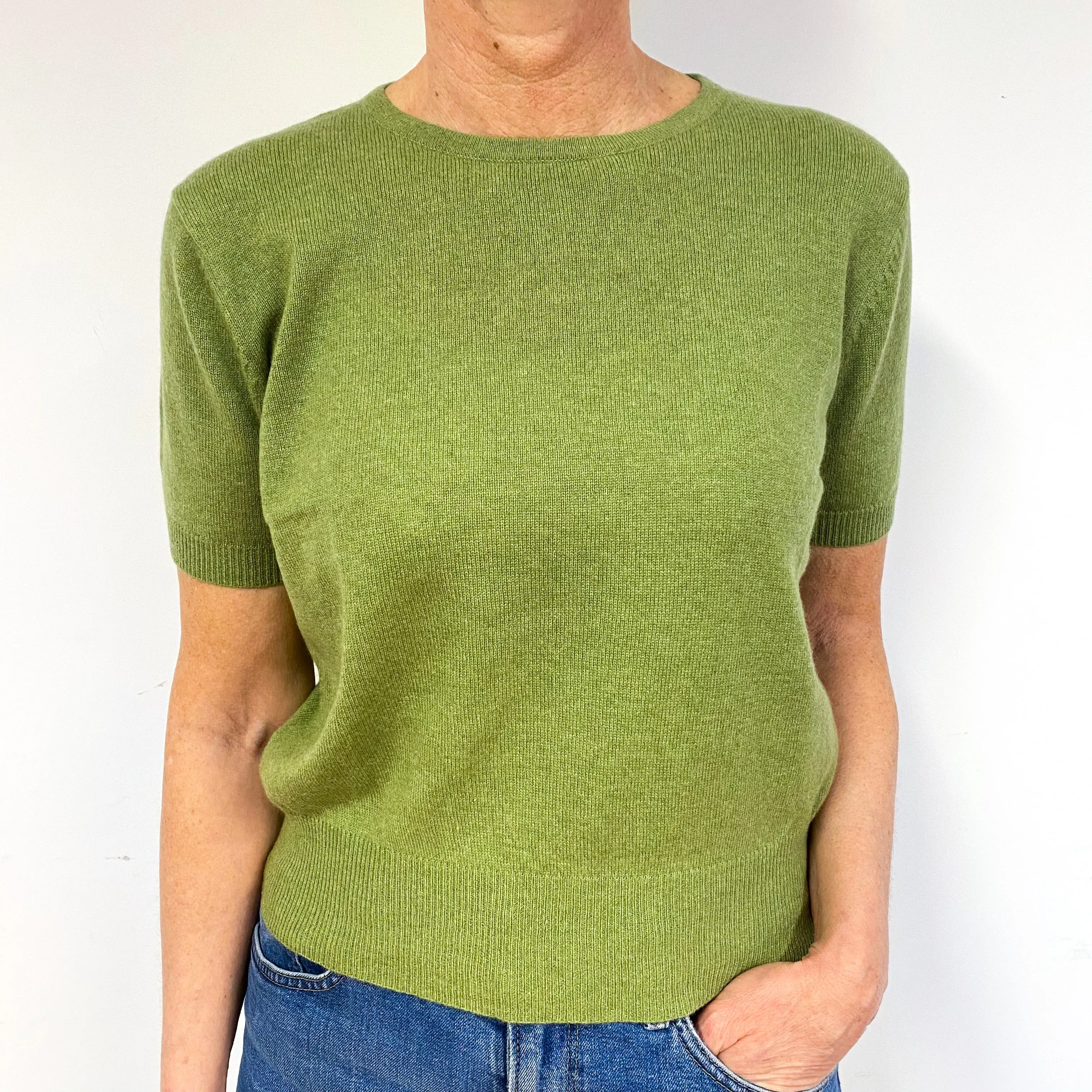 Pear Green Cashmere Short Sleeved Jumper Medium