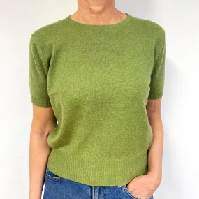 Pear Green Cashmere Short Sleeved Jumper Medium