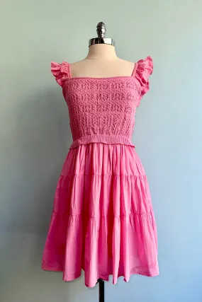 Pink Shoulder Ruffle Pointelle Mini Dress