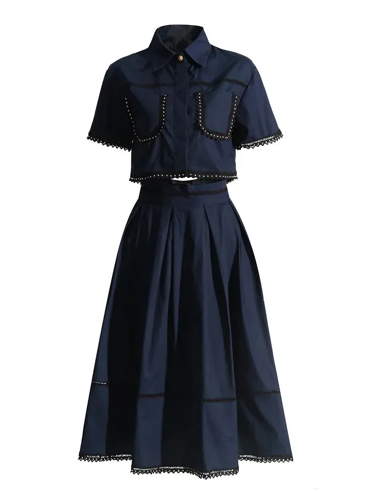 Piper Rivet & Frill Trim Two Piece Set Flare Dress
