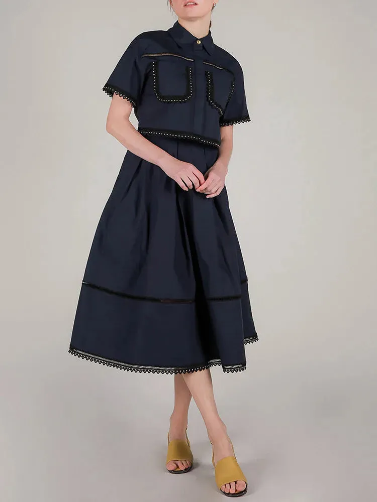 Piper Rivet & Frill Trim Two Piece Set Flare Dress