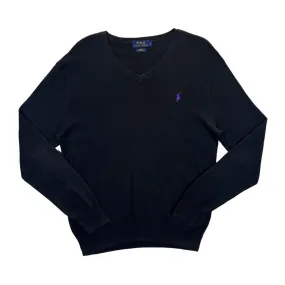 POLO RALPH LAUREN Slim Fit Pima Cotton Embroidered Mini Logo Black V-Neck Sweater Jumper