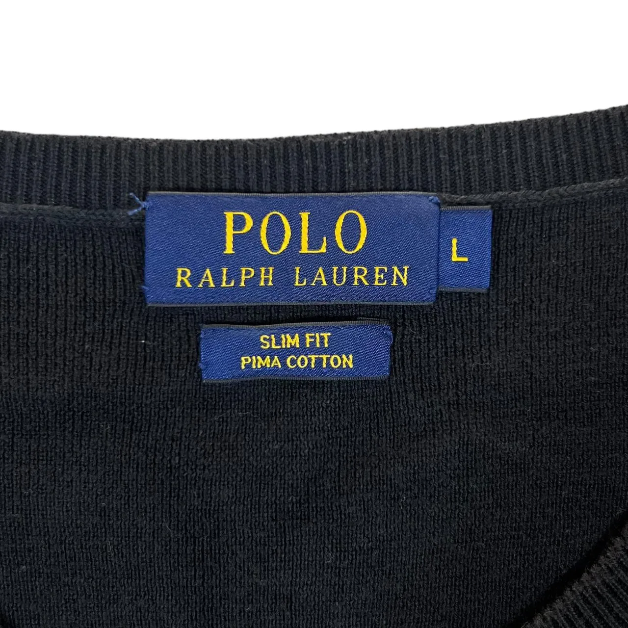 POLO RALPH LAUREN Slim Fit Pima Cotton Embroidered Mini Logo Black V-Neck Sweater Jumper