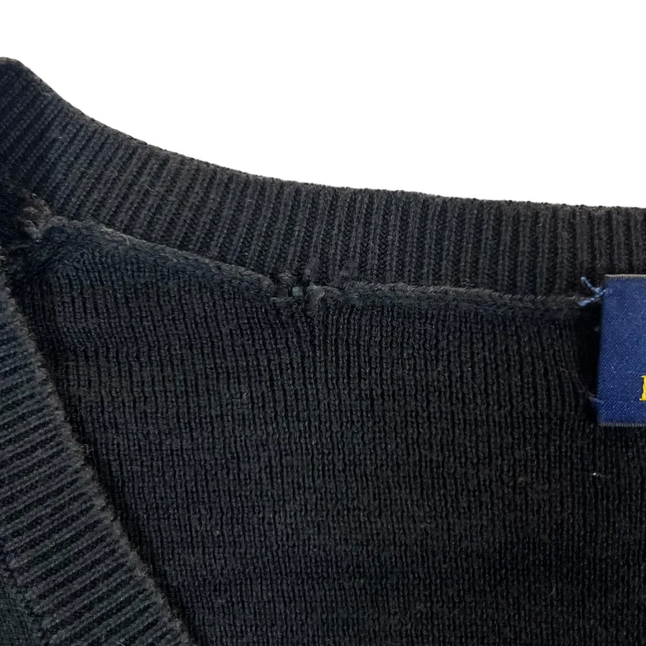 POLO RALPH LAUREN Slim Fit Pima Cotton Embroidered Mini Logo Black V-Neck Sweater Jumper