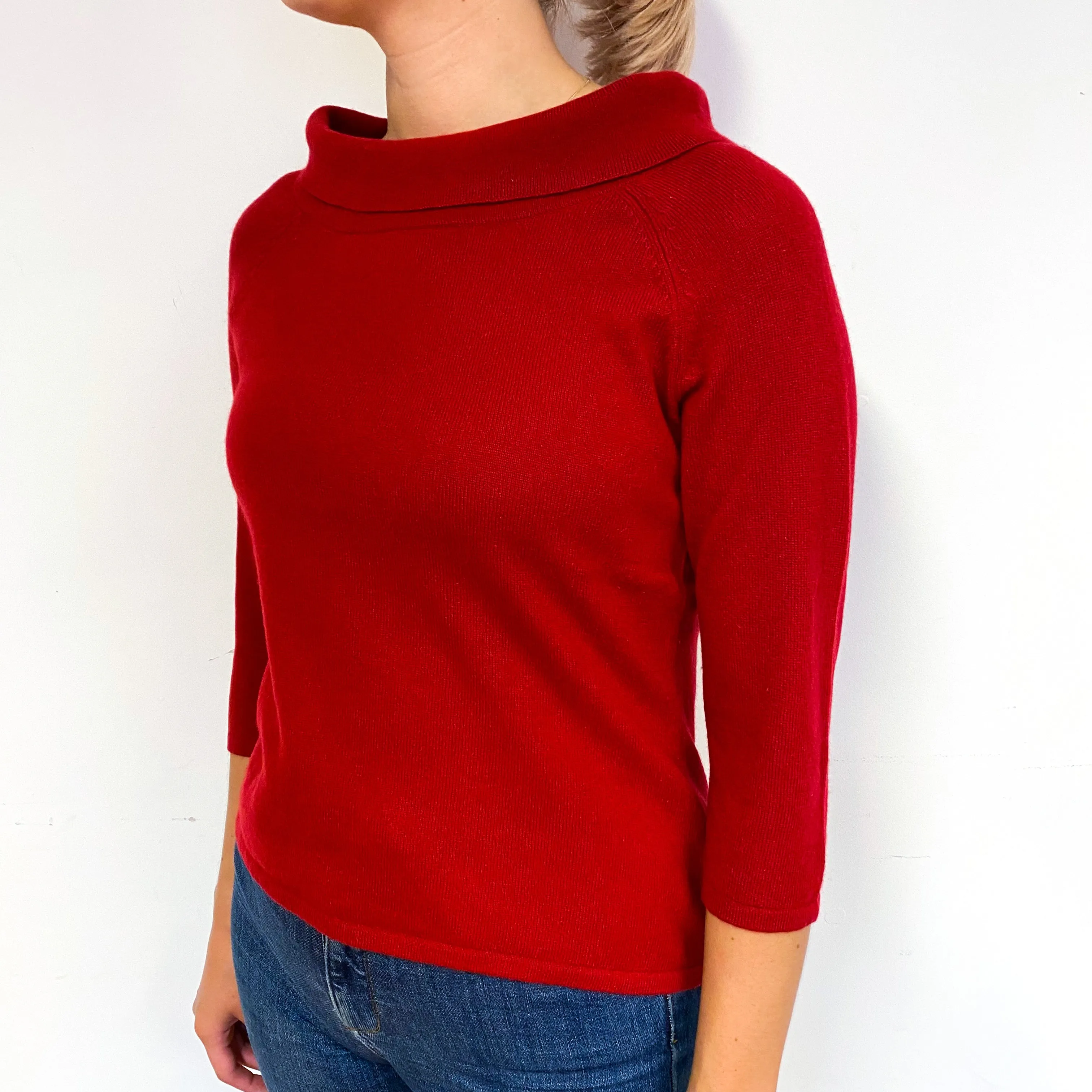Post Box Red Cashmere Funnel Neck Jumper Small