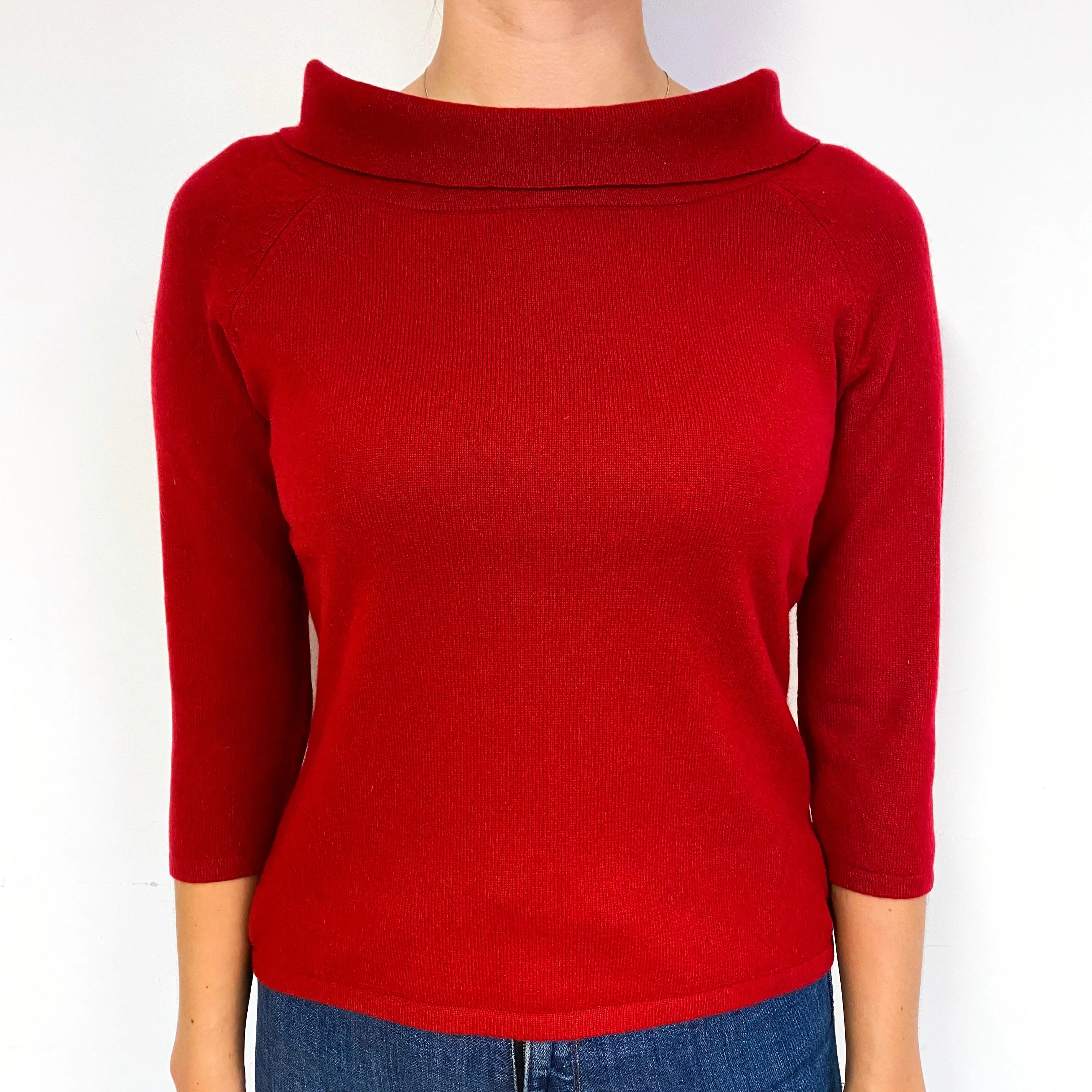 Post Box Red Cashmere Funnel Neck Jumper Small