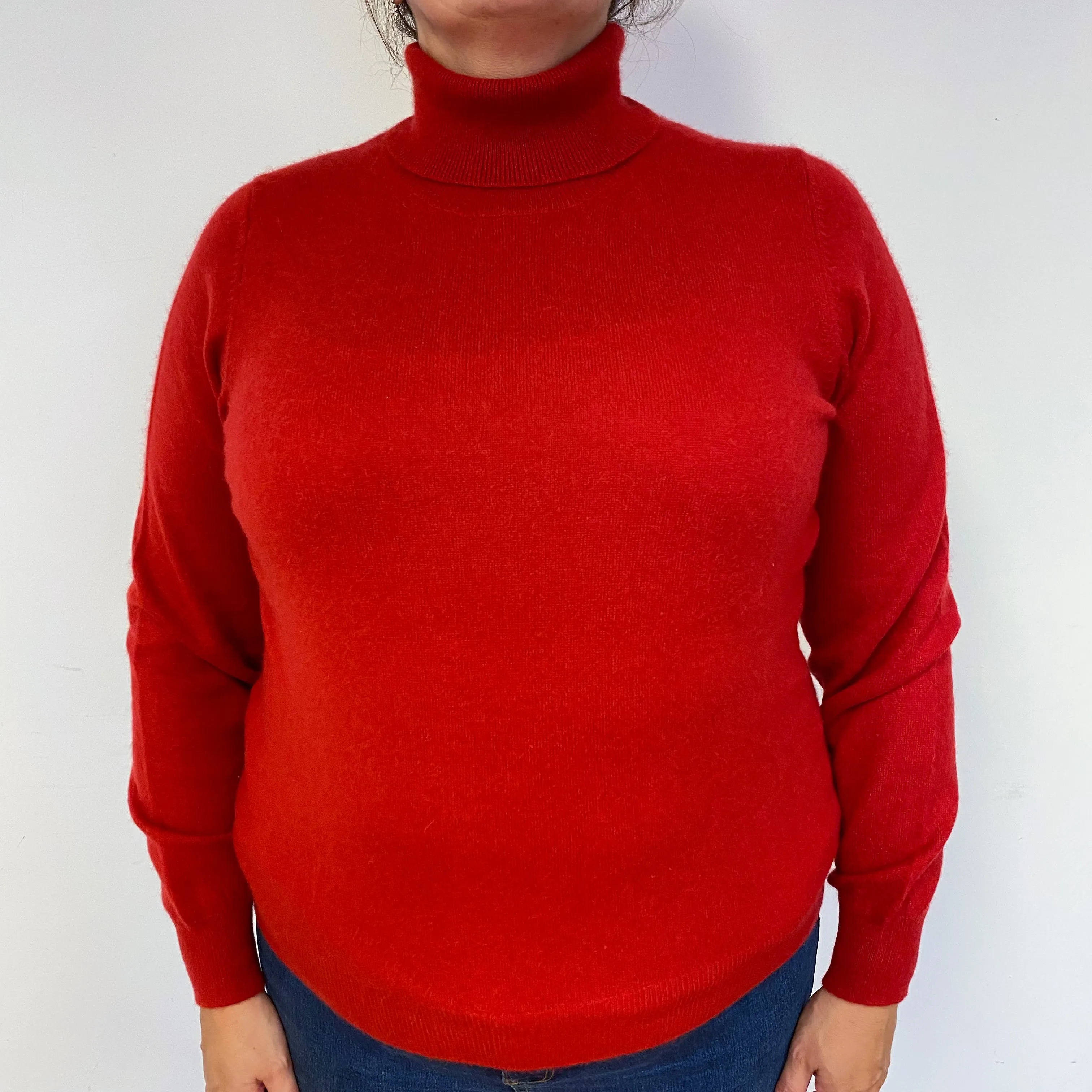 Post Box Red Cashmere Polo Neck Jumper