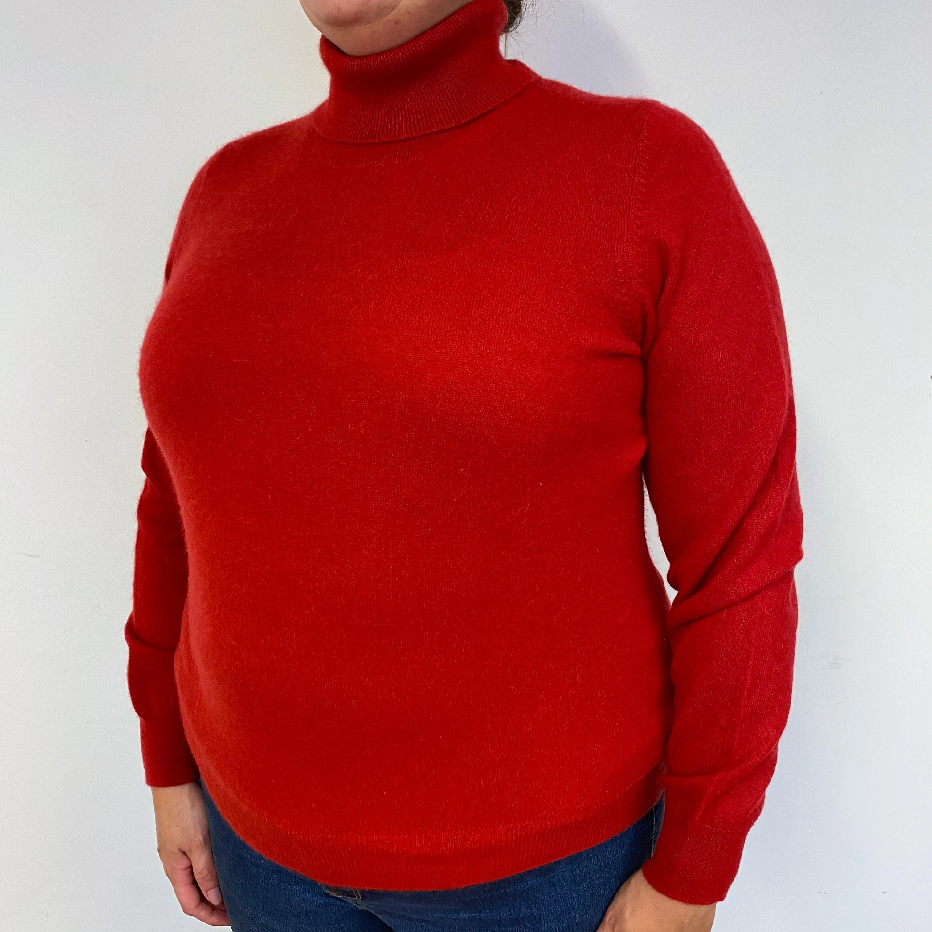 Post Box Red Cashmere Polo Neck Jumper