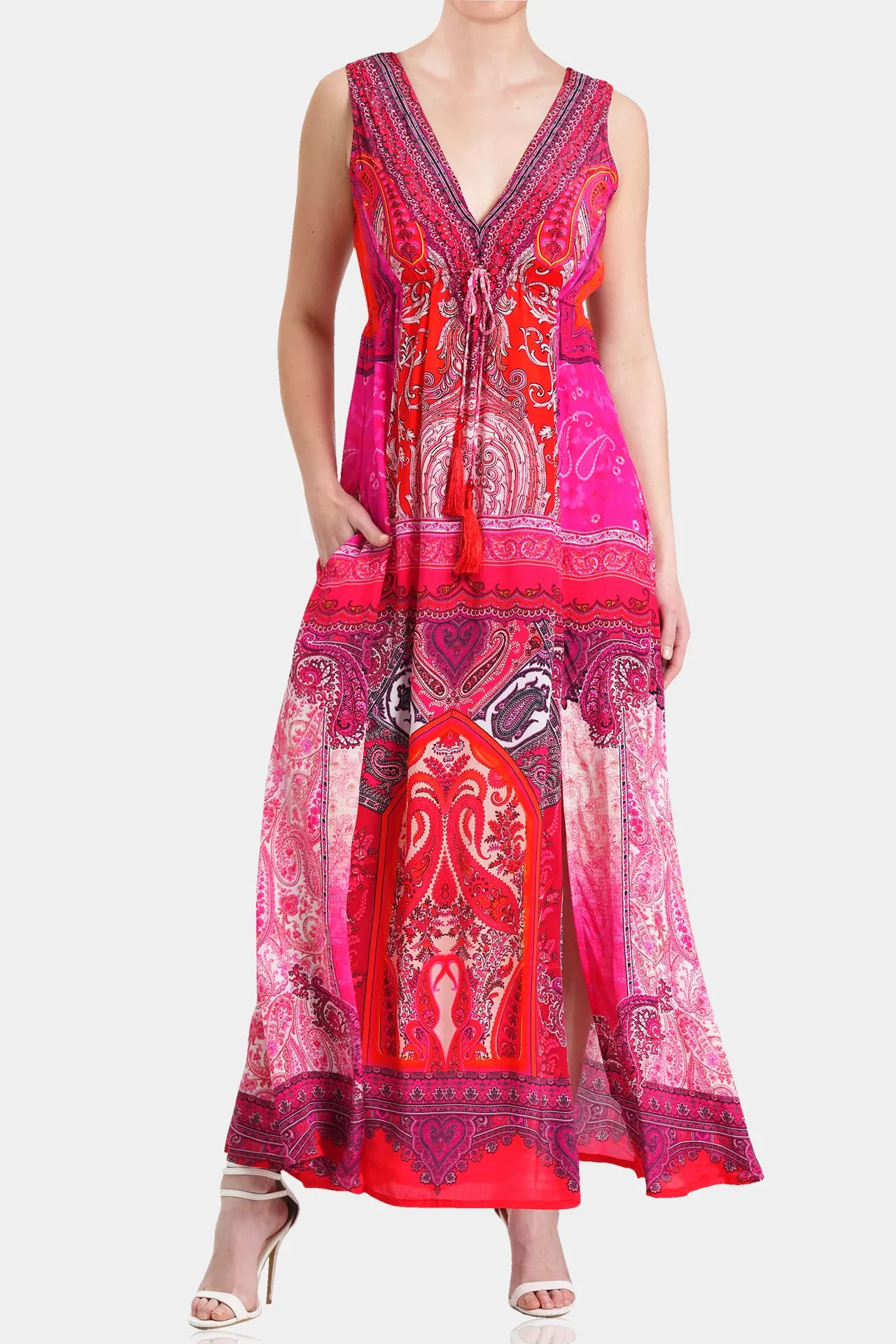 Printed Long Pink Dress Formal