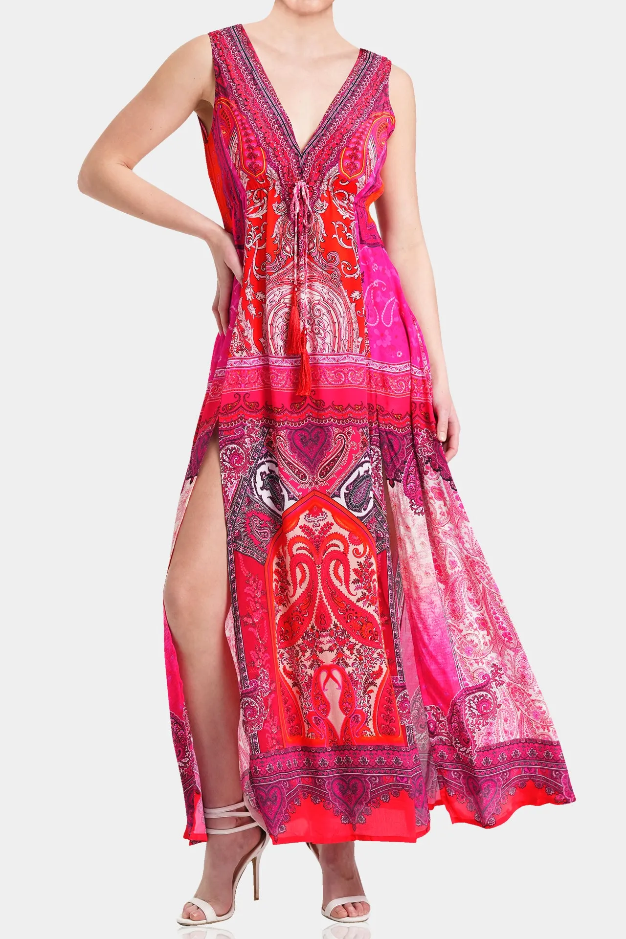 Printed Long Pink Dress Formal