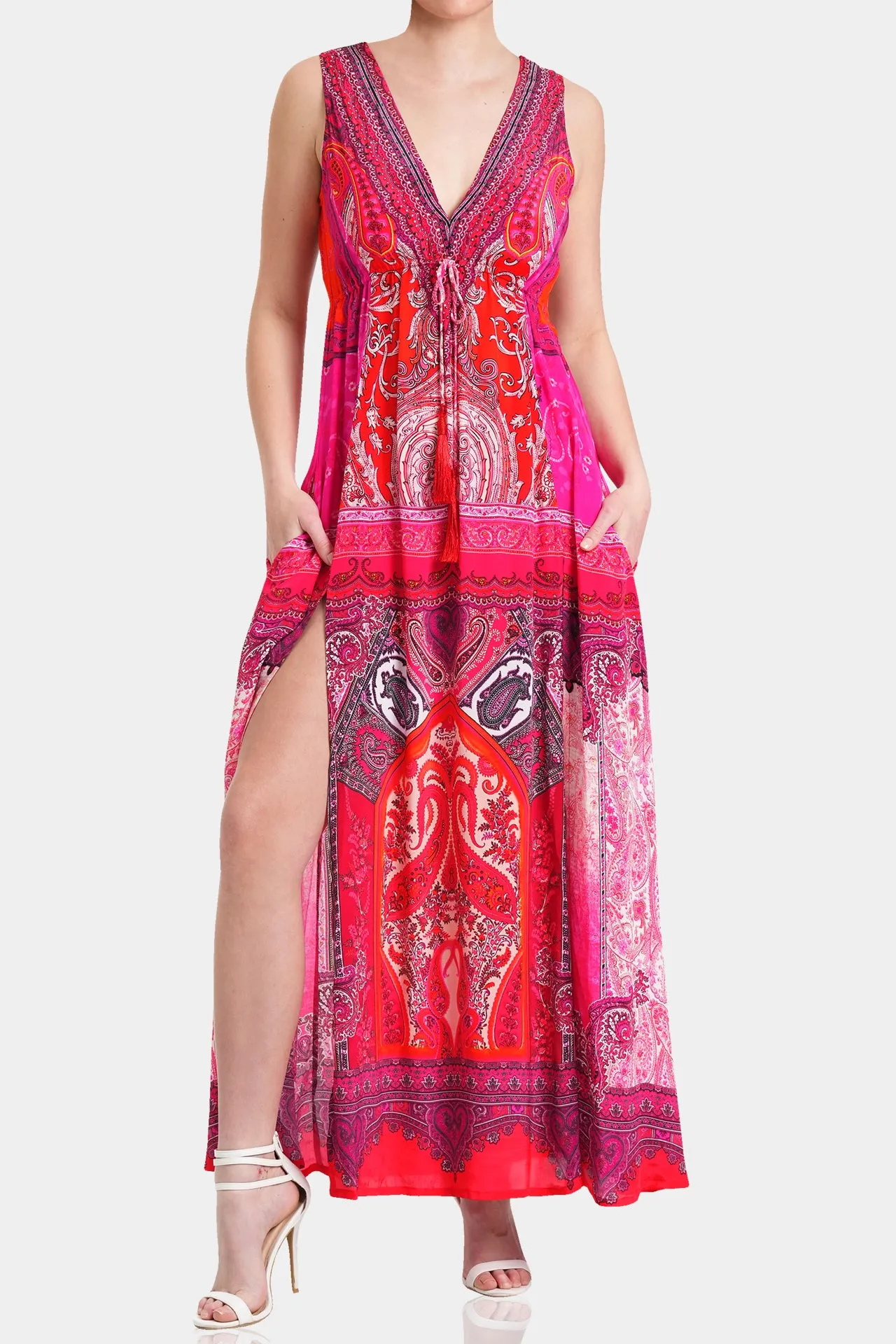 Printed Long Pink Dress Formal