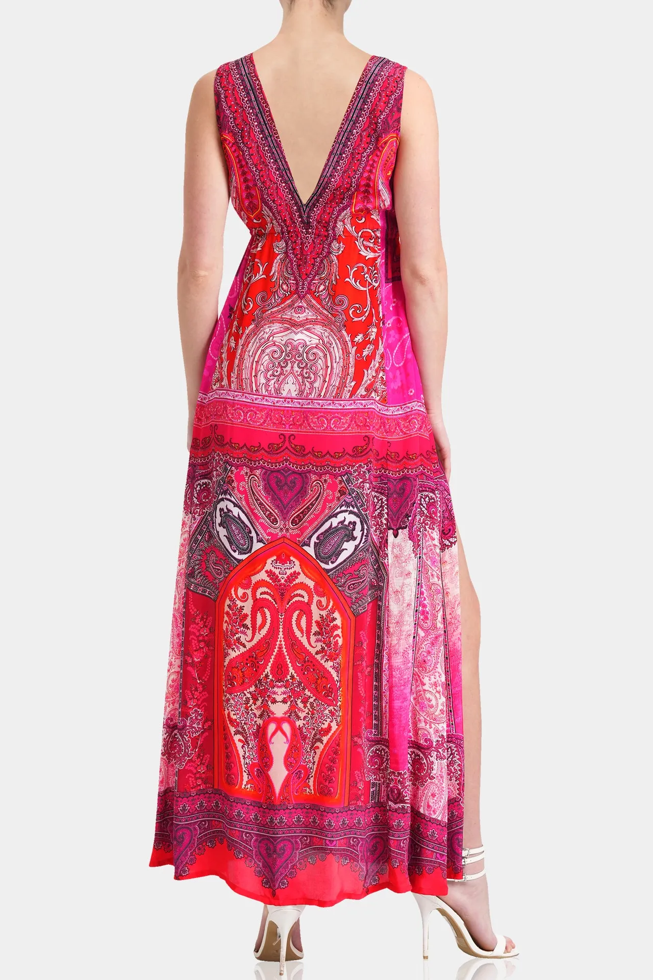 Printed Long Pink Dress Formal