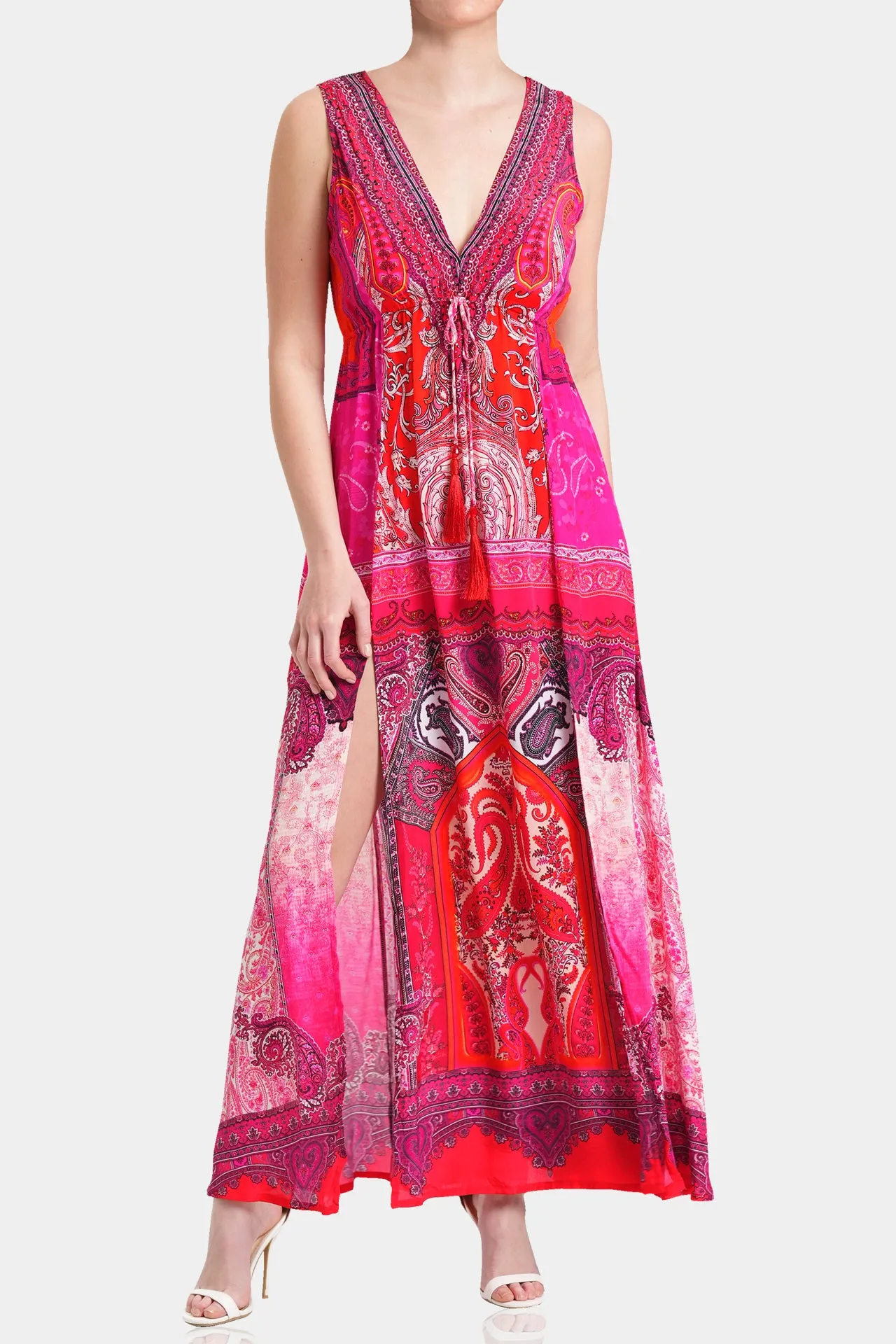 Printed Long Pink Dress Formal