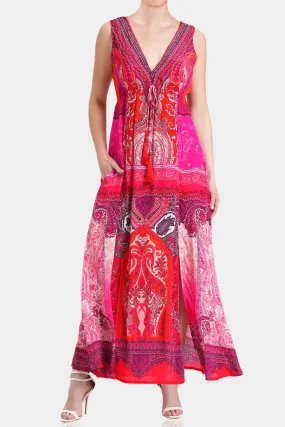 Printed Long Pink Dress Formal