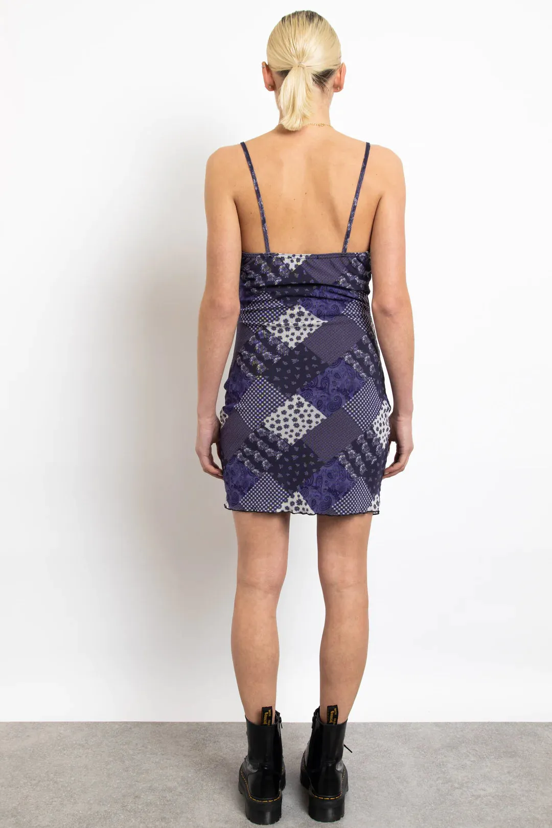 Purple Patchwork Printed Mesh Cami Dress
