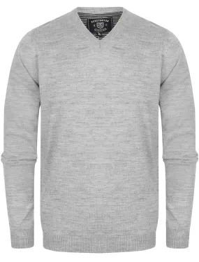 Quarters Wool Blend V Neck Jumper In Light Grey Marl - Kensington Eastside