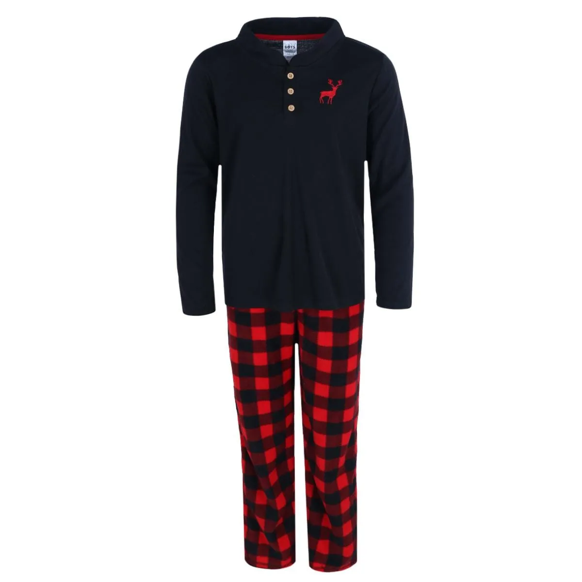 Rene Rofe Boys Buffalo Plaid 3pc Henley Long Sleeve Pajama Set
