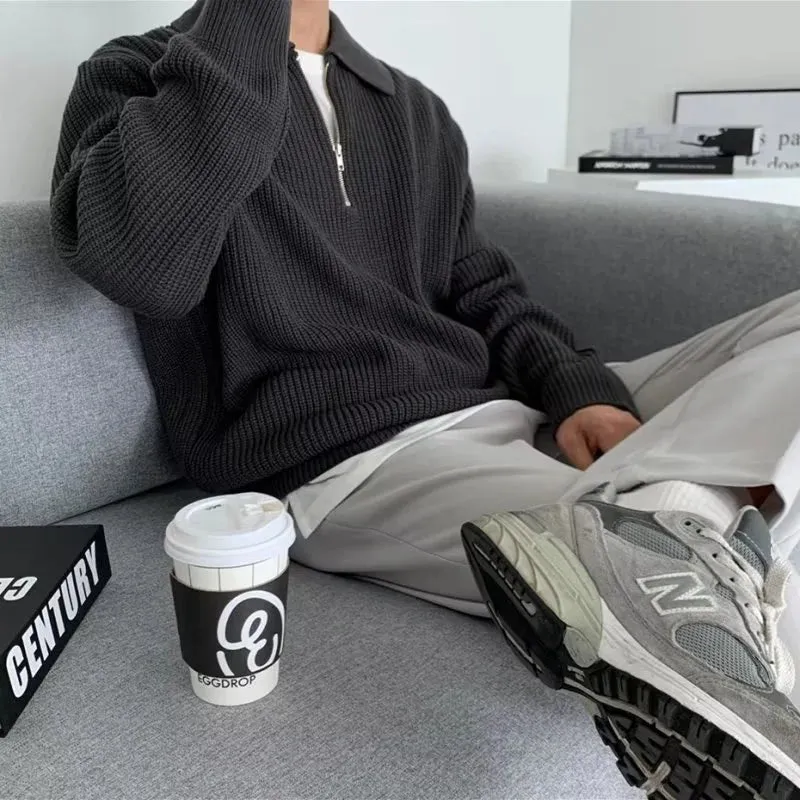 Rich zipper wool oversized lapel sweater