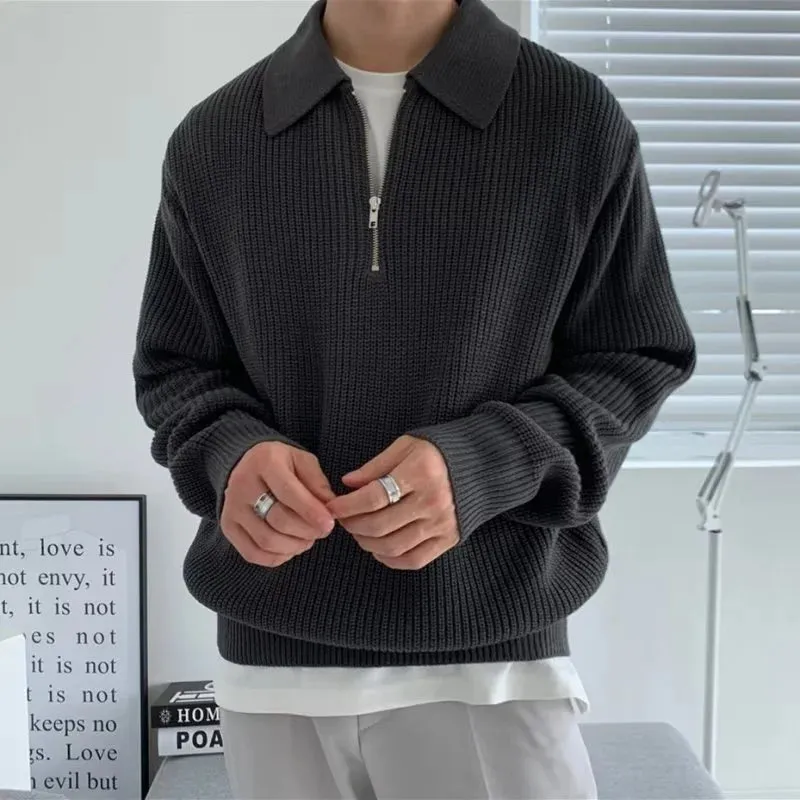 Rich zipper wool oversized lapel sweater