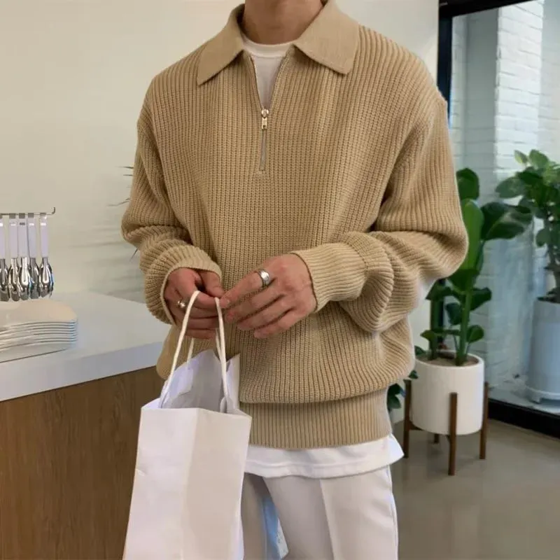 Rich zipper wool oversized lapel sweater