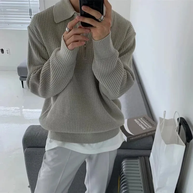 Rich zipper wool oversized lapel sweater
