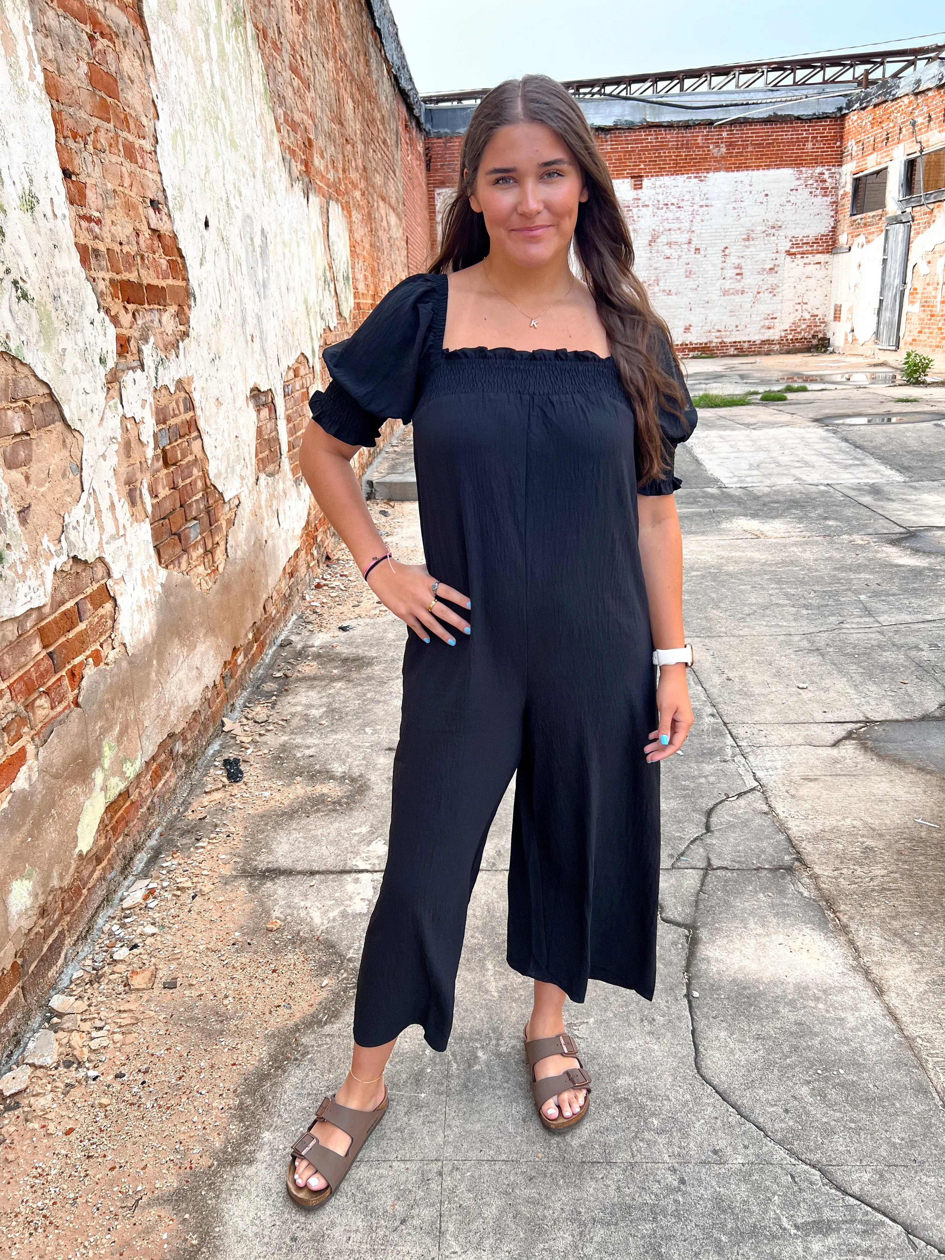 Ruth Bodice Smocked Solid Jumpsuit
