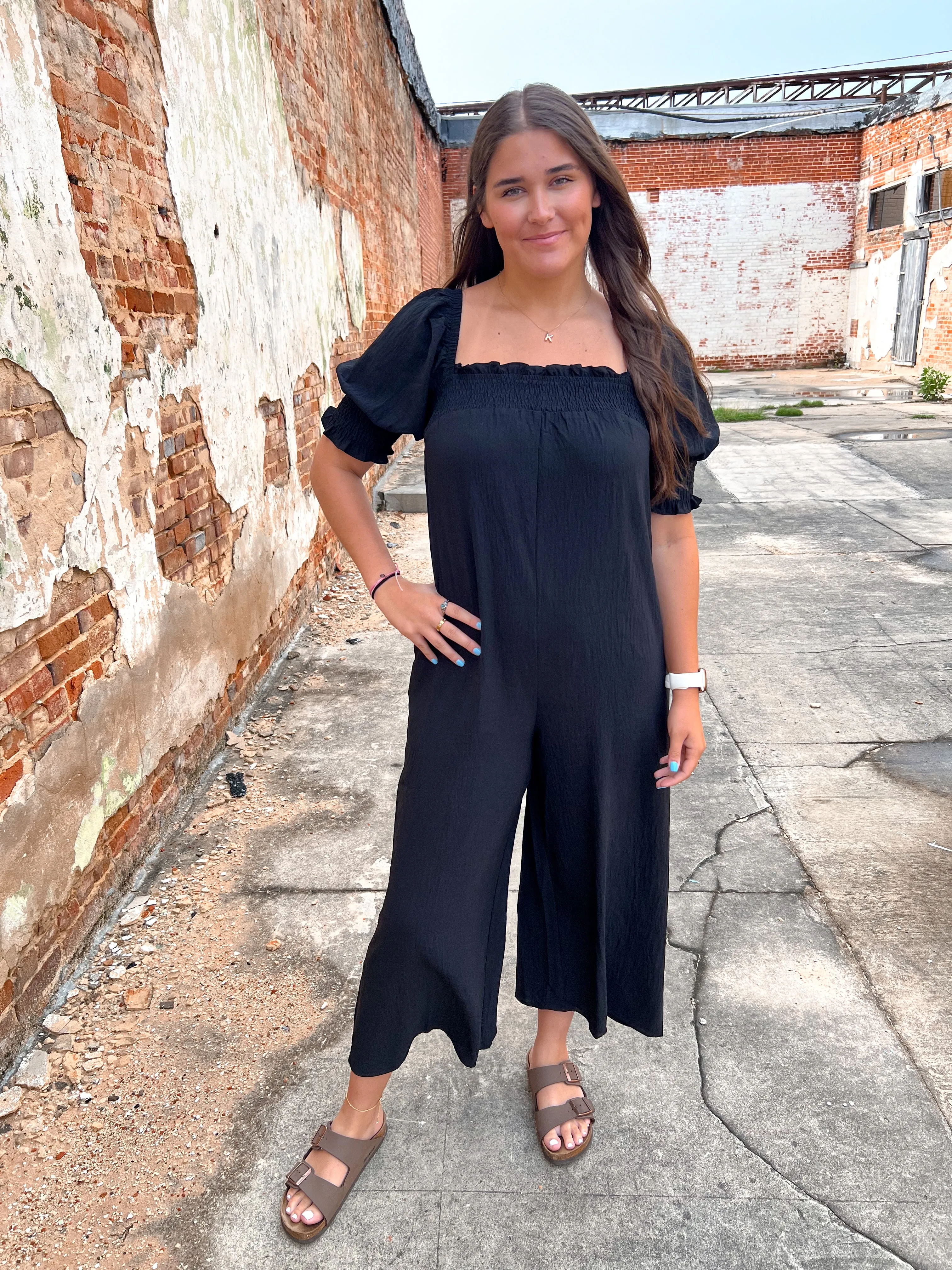 Ruth Bodice Smocked Solid Jumpsuit