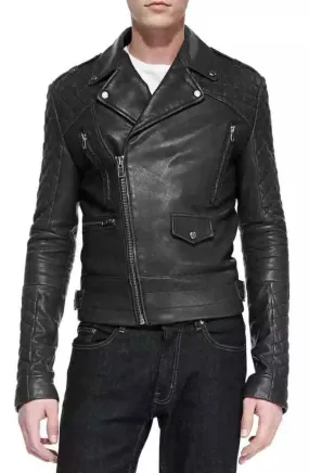 Sario Genuine Real Leather Jacket Men Black Biker Motorcycle