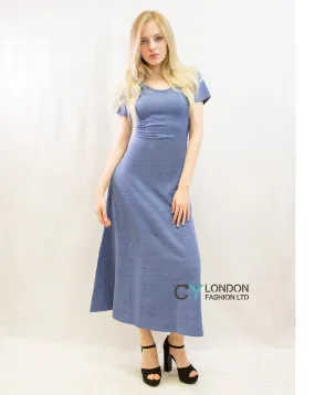 Scoop Neck Short Sleeves Cotton Maxi Dress
