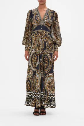 SHAPED WAISTBAND DRESS WITH GATHERED SLEEVES DUOMO KALEIDO