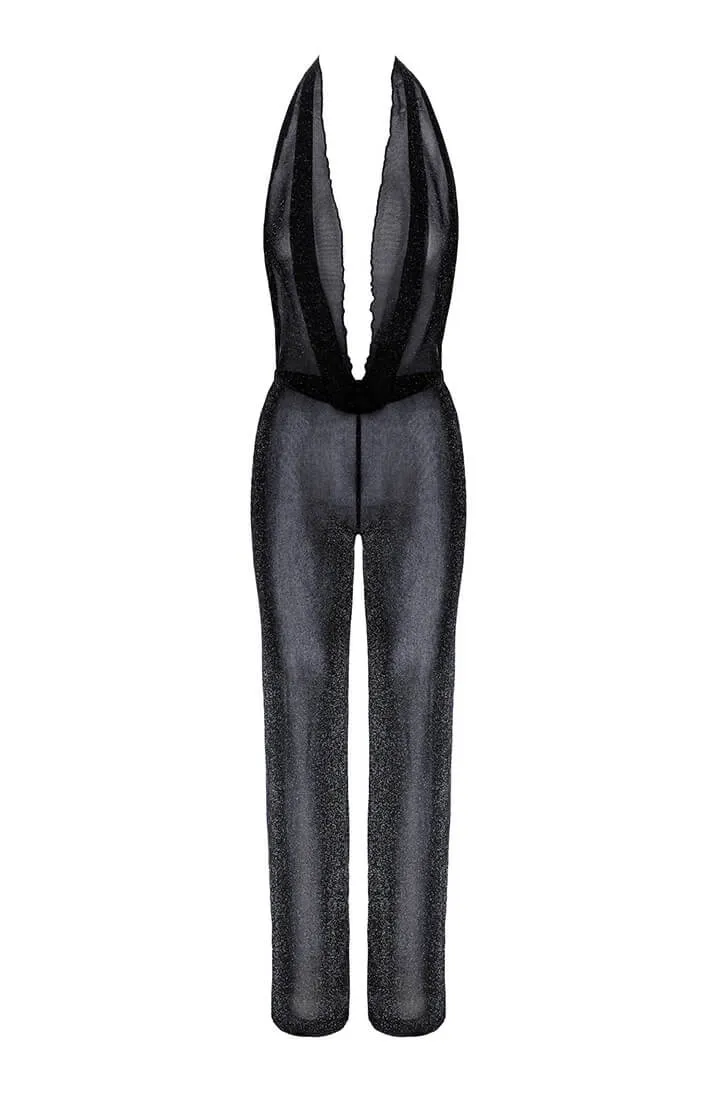 Sheer mesh jumpsuit with glitter - Pleasure Maze