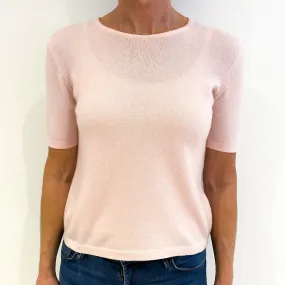 Shell Pink Short Sleeved Cashmere Crew Neck Jumper Small